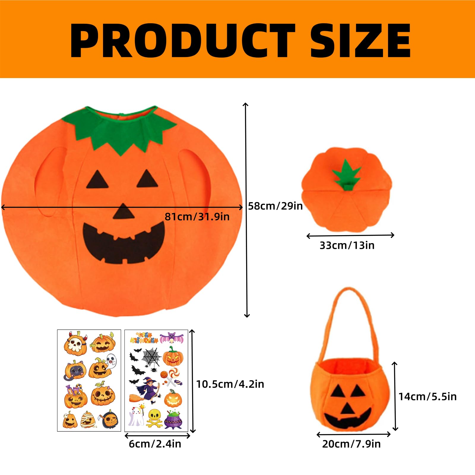 LIANRISES 5pcs Pumpkin Costume for Women Men Halloween Adult Pumpkin Outfit Suit, Pumpkin Adults Kids Fancy Dress - Image 2