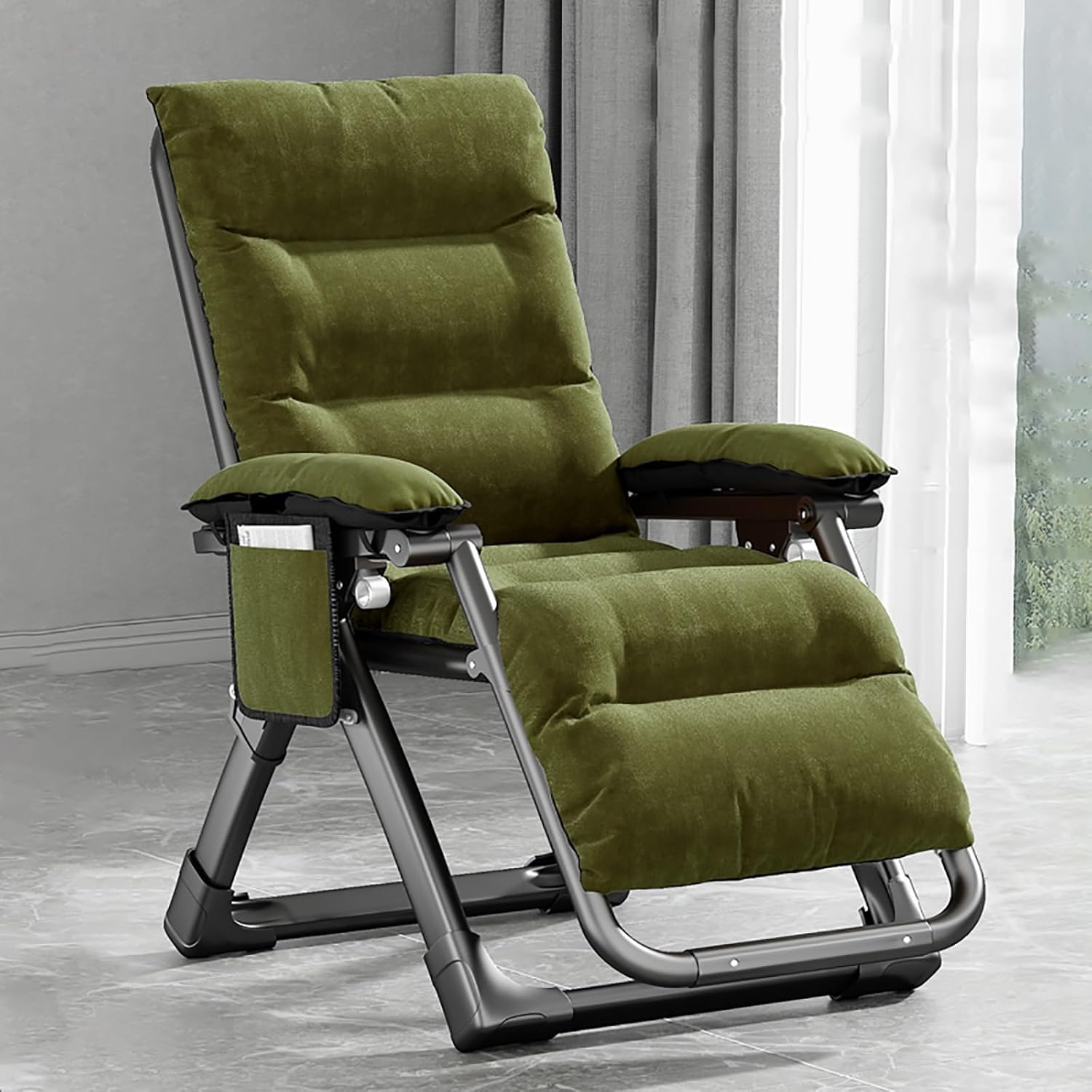 Folding Reclining Lounge Chair Folding Lawn Lounge Chairs Oversized Padded Zero Gravity Chair Adjustable Reclining Chairs for Porch Garden Patio Backyard Lawn Deck Pat