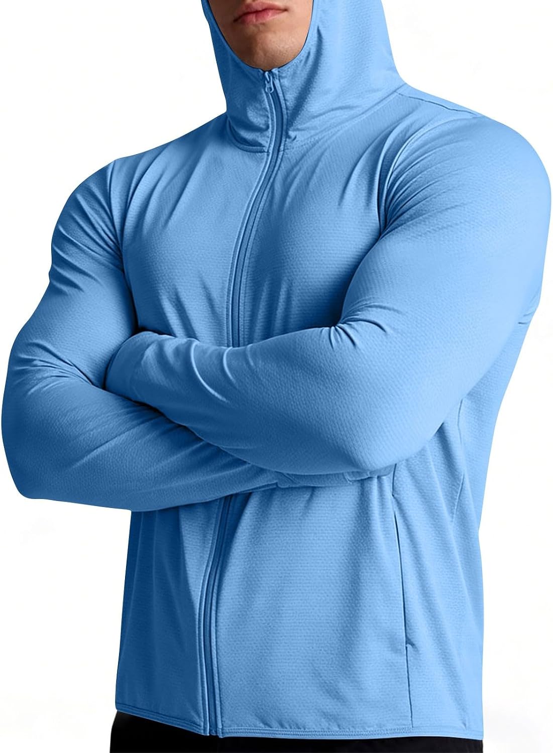 Men's Sun Protection Shirts Long Sleeve Hoodie with 2 Pockets Fishing Hiking Rash Guard Shirts Quick Dry Tops