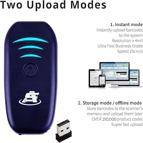 Vista 6 de ScanAvenger Escáner de código de barras Bluetooth portátil mini inalámbrico: escáneres manuales - Pistola de escaneo 1D inalámbrica y recargable