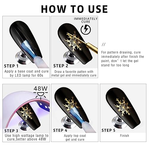 Miniatura 6 de NewBang Esmalte de gel de uñas de pintura metálica de 2 x 0.4 fl oz, revestimiento cromado 3D, esmalte de arte de uñas, efecto espejo de metal