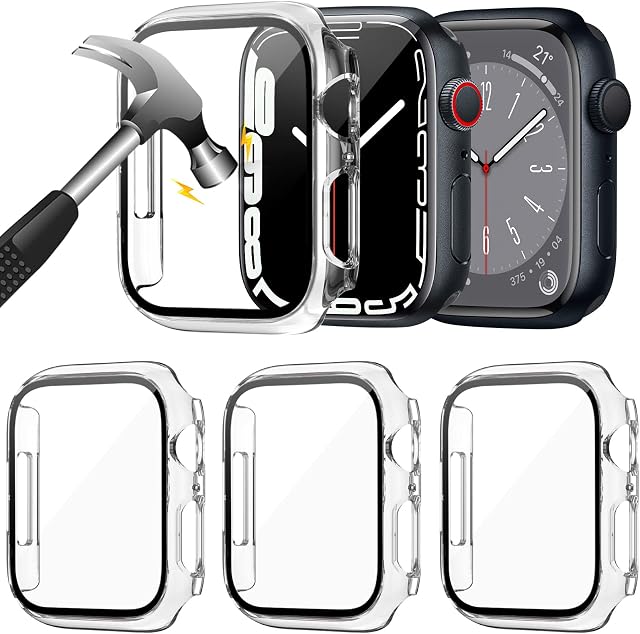 KIMILAR (3 Pack 45mm Screen Protector compatible with Apple Watch Series 8/7, Edge to Edge Full Screen Coverage Protective Case built-in Tempered Glass compatible with Apple Watch Series 7, 8 45mm