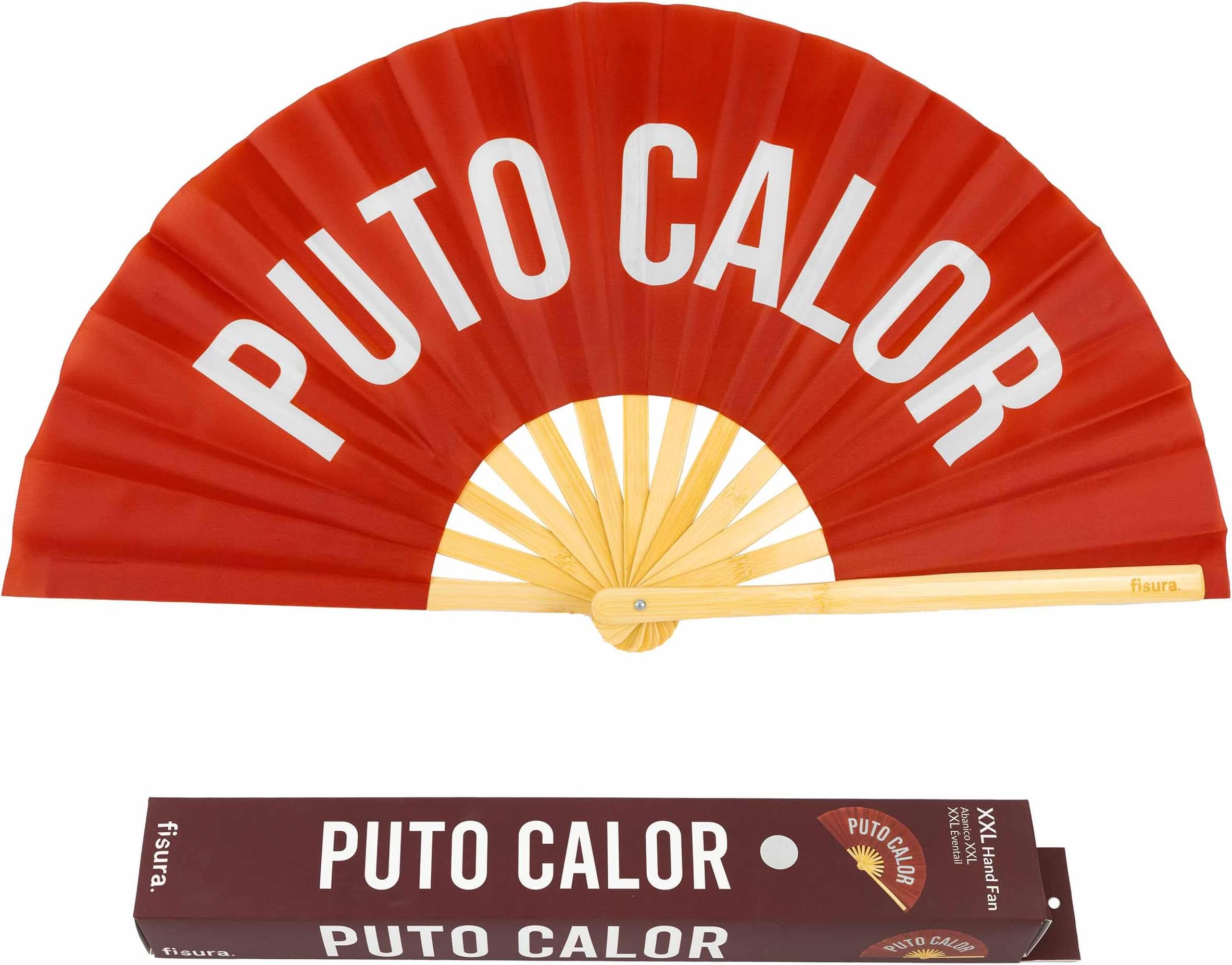FISURA Large Folding Fan Original Fan with Large Lettering XXL Compartments Foldable Bamboo Fan 64 x 33 cm (Calor, Red)
