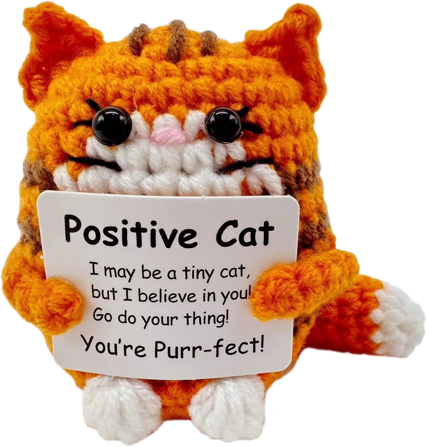 Positive Cat Crochet Cat Pocket Hug Lucky Charm Cats Positive Orange Cat with Courage Card Positive Gifts Doll Courage Gift for Friends Students Family