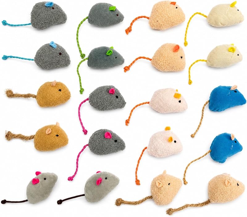 20-Pack Catnip Mouse Toys - Assorted Colors, Plush Mice with Catnip, Interactive Cat Toys for Indoor Kittens & Adults, Durable Cat Teaser Set