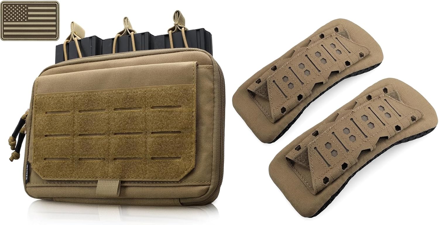 WYNEX Molle Admin Pouch of Kangaroo Style, 2 Pack Shoulder Strap Pad for Vest Carrier, Tactical Utility Tool Pouch with Mag/Zipper Strip Insert Tactical Plate Shoulder Pads Strap Cushion