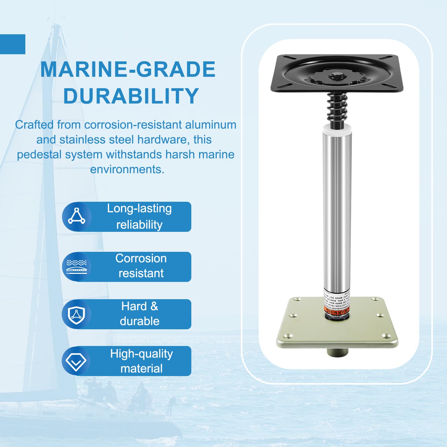 Il kit di montaggio per sedile della barca include Lock'N-Pin 3/4" (1002), SP-2114 perno fisso da 27,9 cm e piastra di base da 17,8 x 17,8 cm | Sistema di piedistallo di grado marino per sedili da