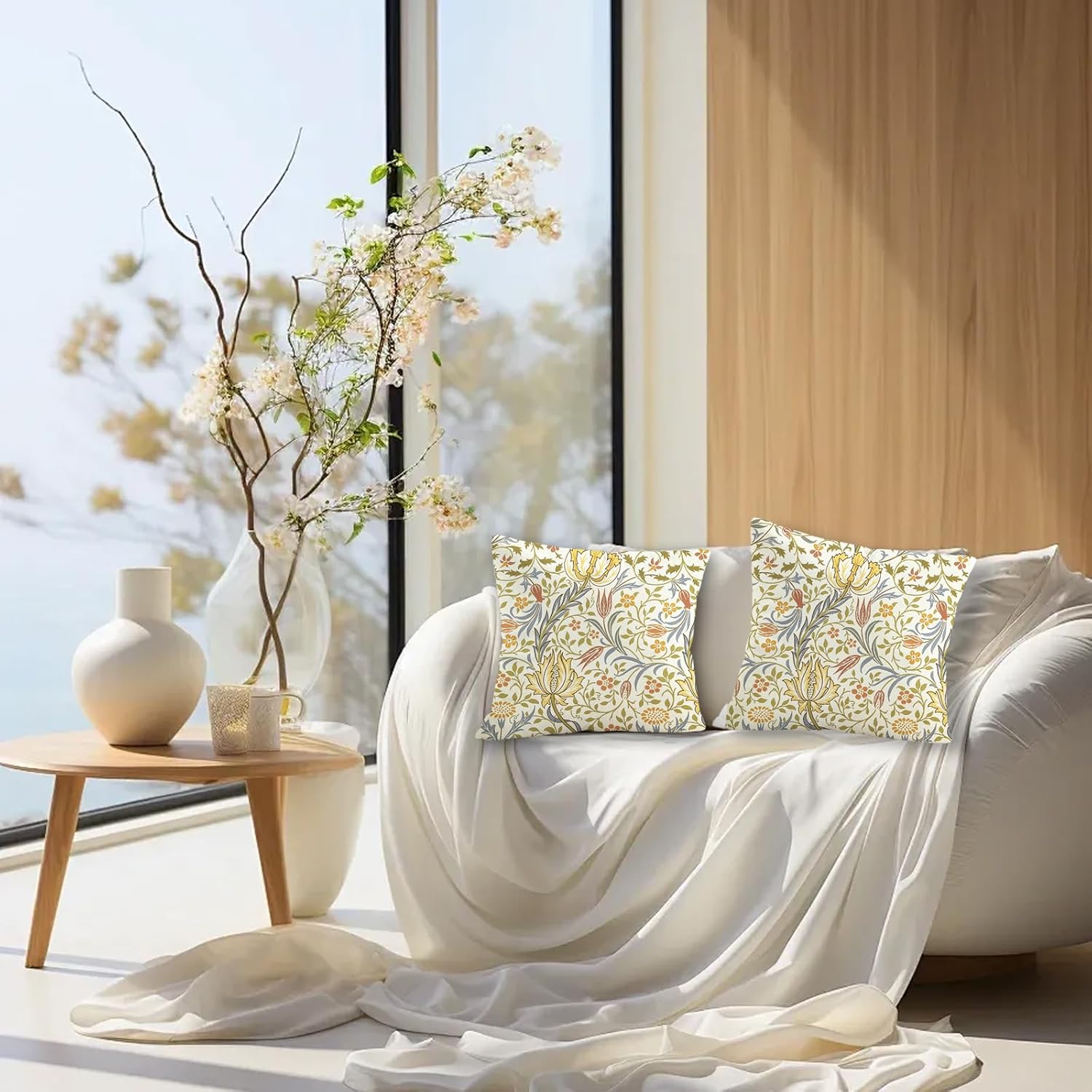2 Pack 18x18 Inch Outdoor Pillow Set with Inserts,Waterproof Patio Cushions for Porch Swing,Garden Bench Deck Furniture, Machine Washable Sun-Resistant Home Garden Decor