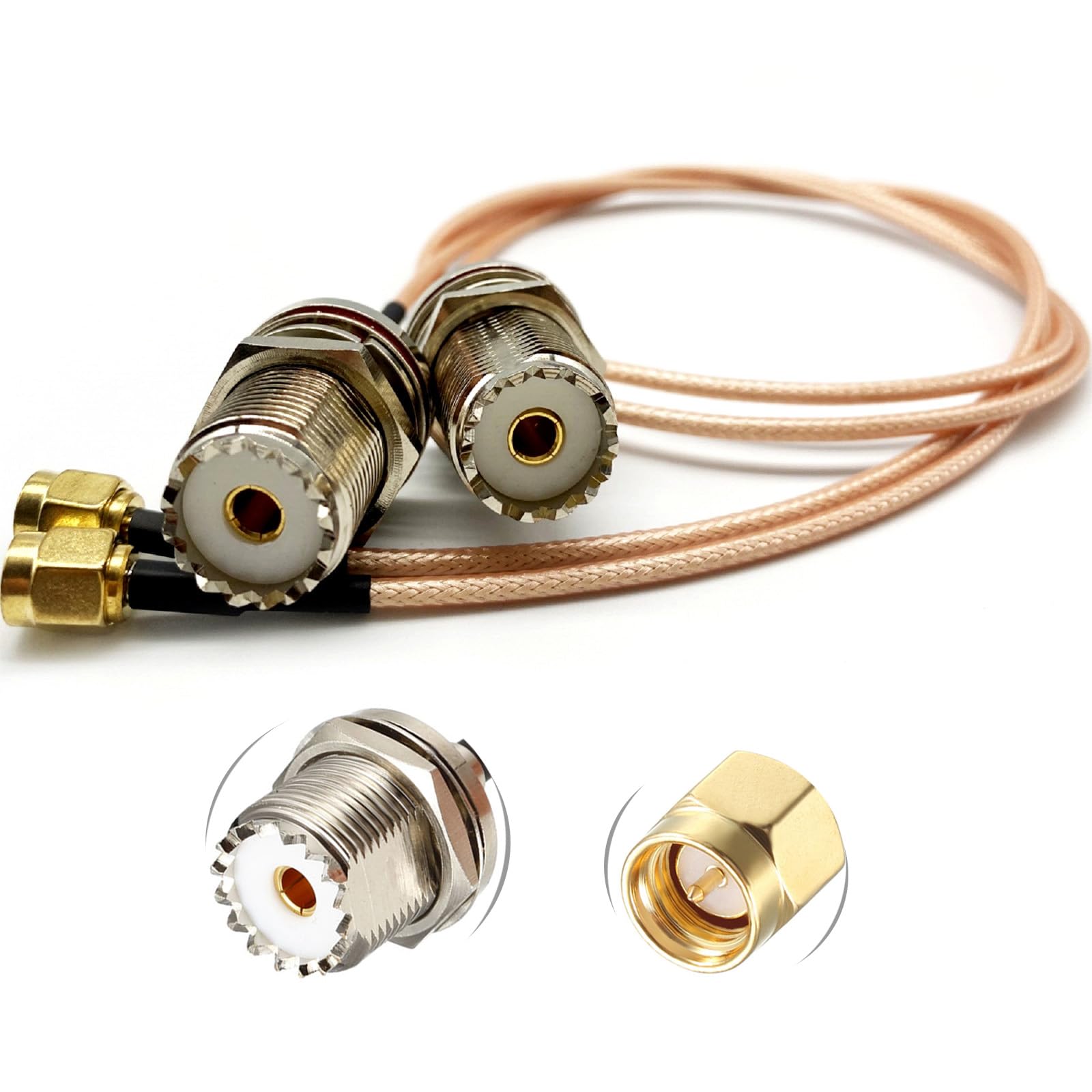 AURSINC Handheld Antenna Cable - 2pcs * RF Coax SMA Male to UHF Female SO-239 2ft/ 60cm Extension Cable RG316 for RF Applications CB Radio Handheld