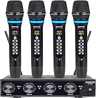 Vista 12 de Sistema de Micrófono Inalámbrico Recargable de 4 Canales, Micrófonos Inalámbricos de Mano Profesionales UHF de Metal con Eco Bluetooth Control