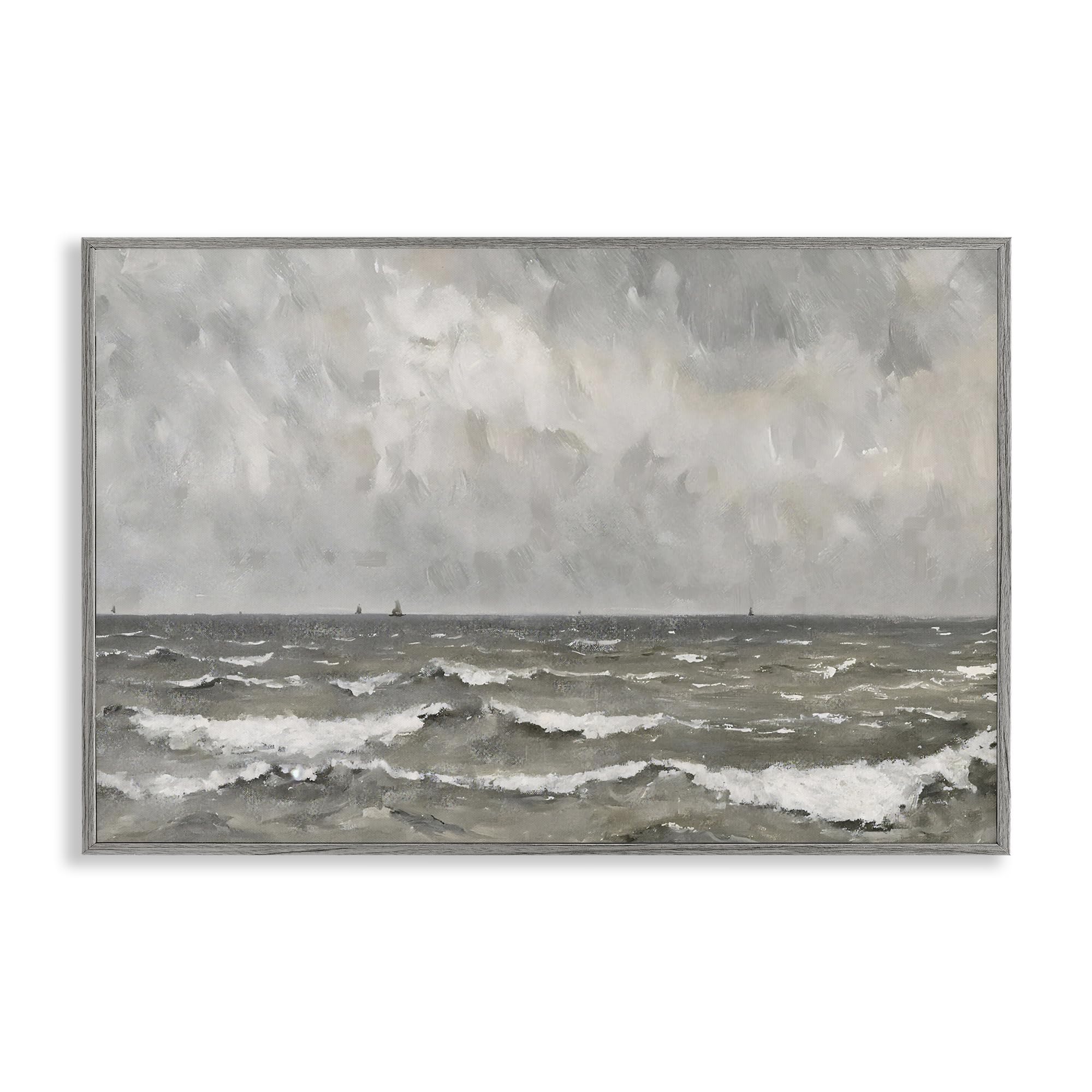 Stupell Industries 'Stormy Ripples at Sea', Framed Giclee Art, Gray, 30 x 20 Inches, Easy to Hang and Sturdy, Made in USA, by Jacky Ngan