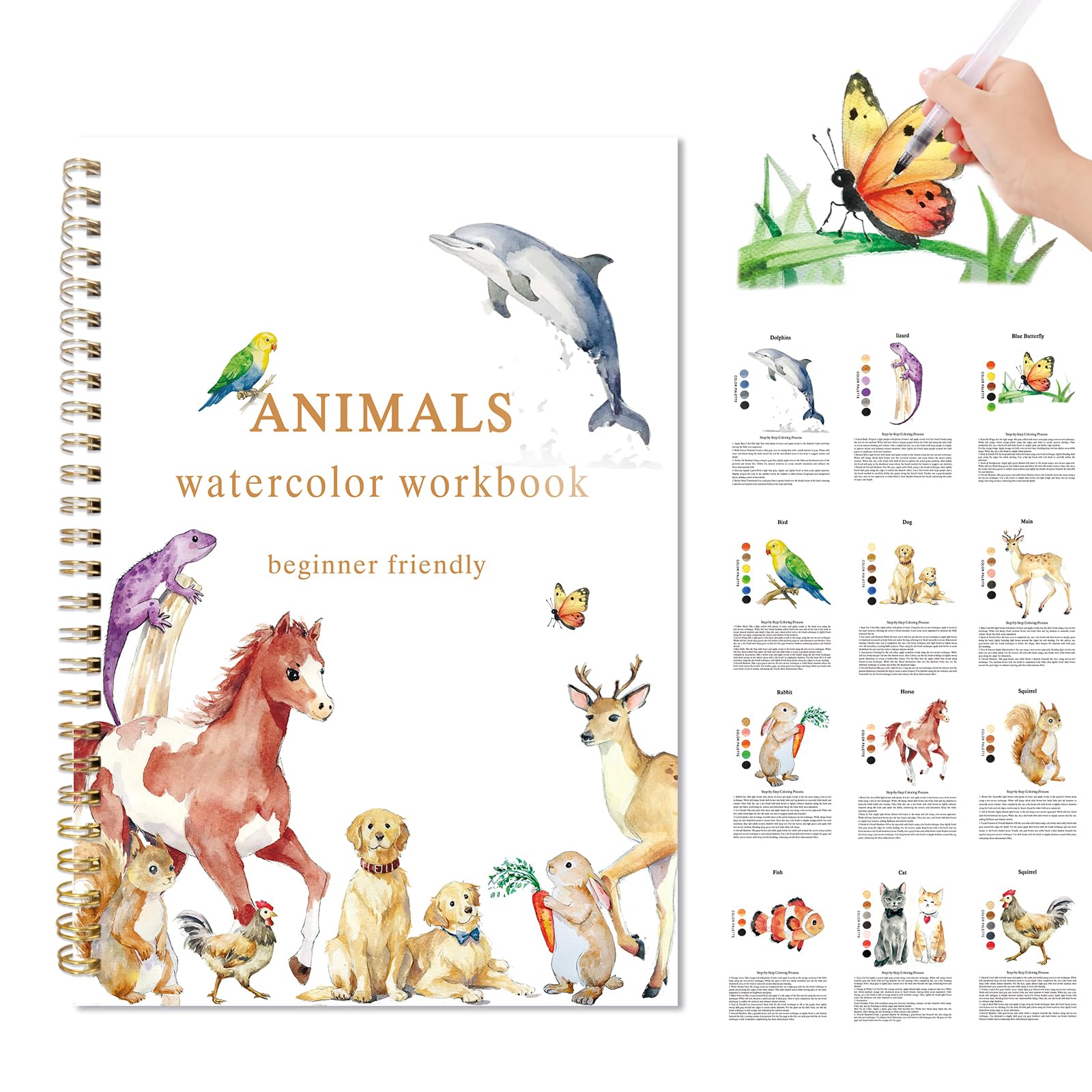 CTANCIFANG Animals Watercolour Workbook, 12 Paintings