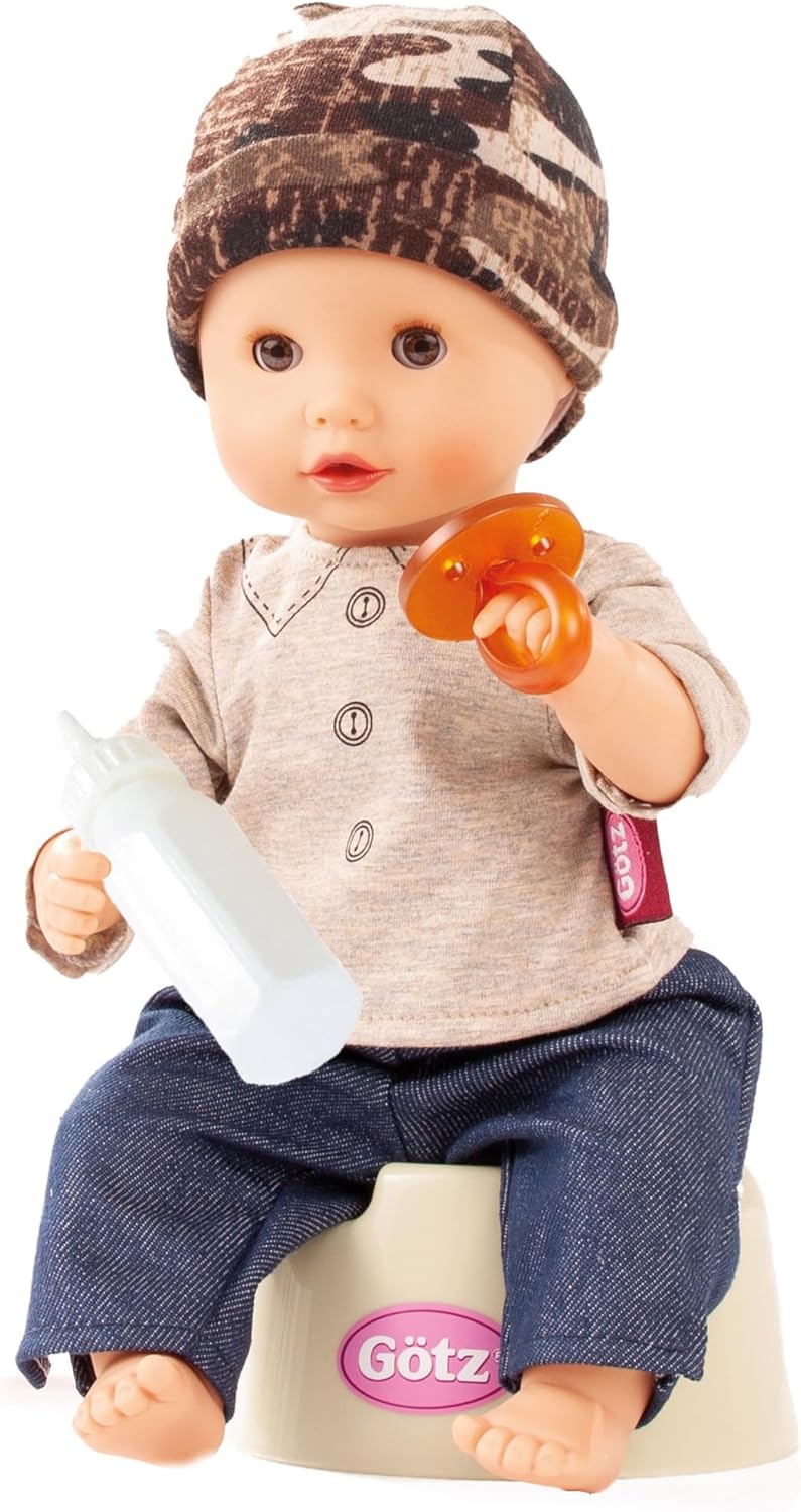 Gotz Aquini 13" Drink & Wet Anatomically Correct Boy Bath Baby Doll with Potty