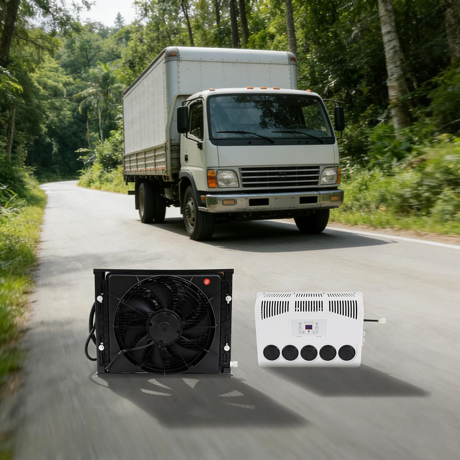 600W 12V Car Air Conditioning Kit, Complete AC Internal & External Units with Remote, Universal Auto AC Unit for Trucks, Vans, Excavators & Caravans