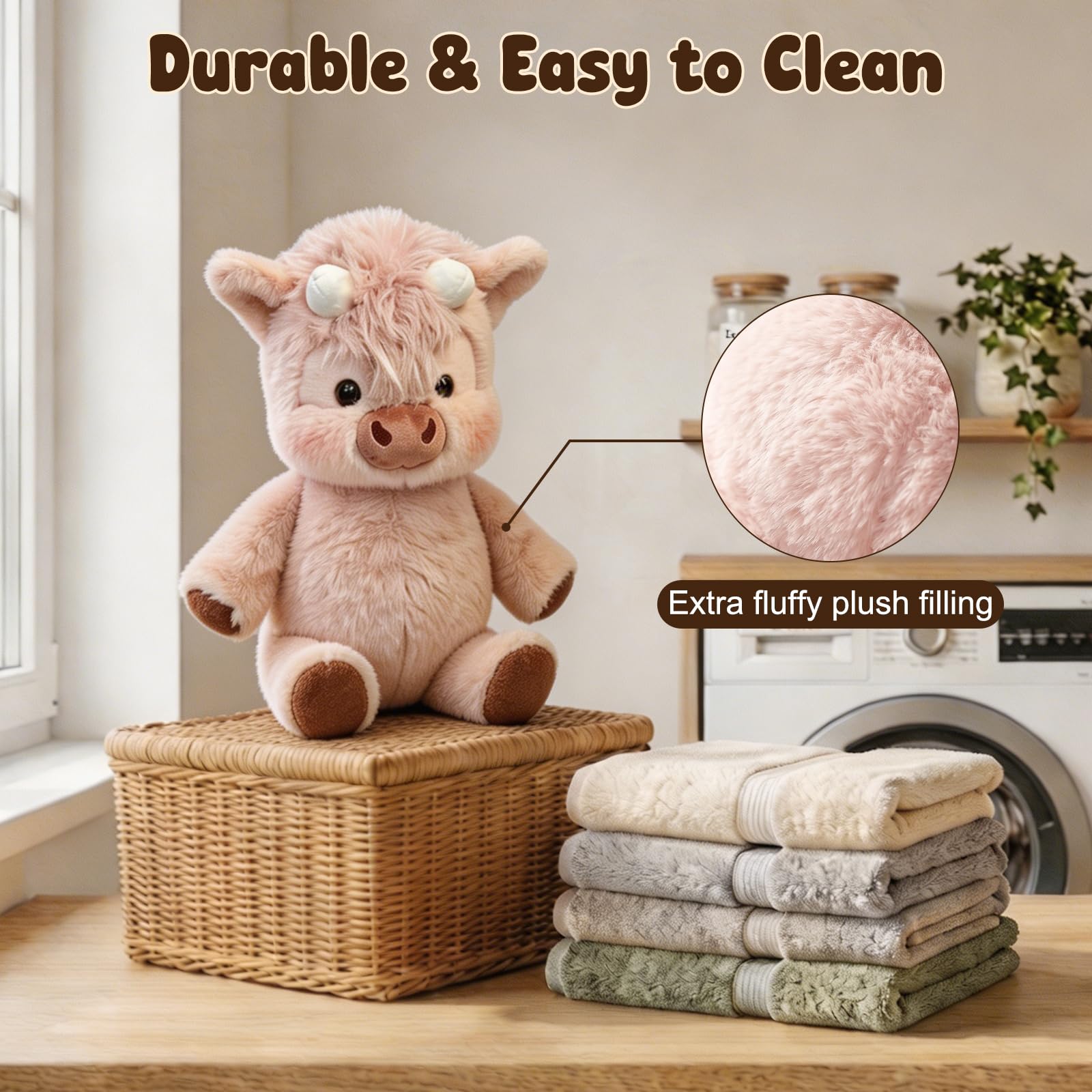 Peluche Che Corre, 45cm Peluche di Cinghiale, Peluch Mucca, Vitello Che Corre Morbido Giocattolo, Adorabile Animale Peluche Muccas Pelosa, Bambola Collezione Forma Pecora Cartone Peluch Animato (Rosa)