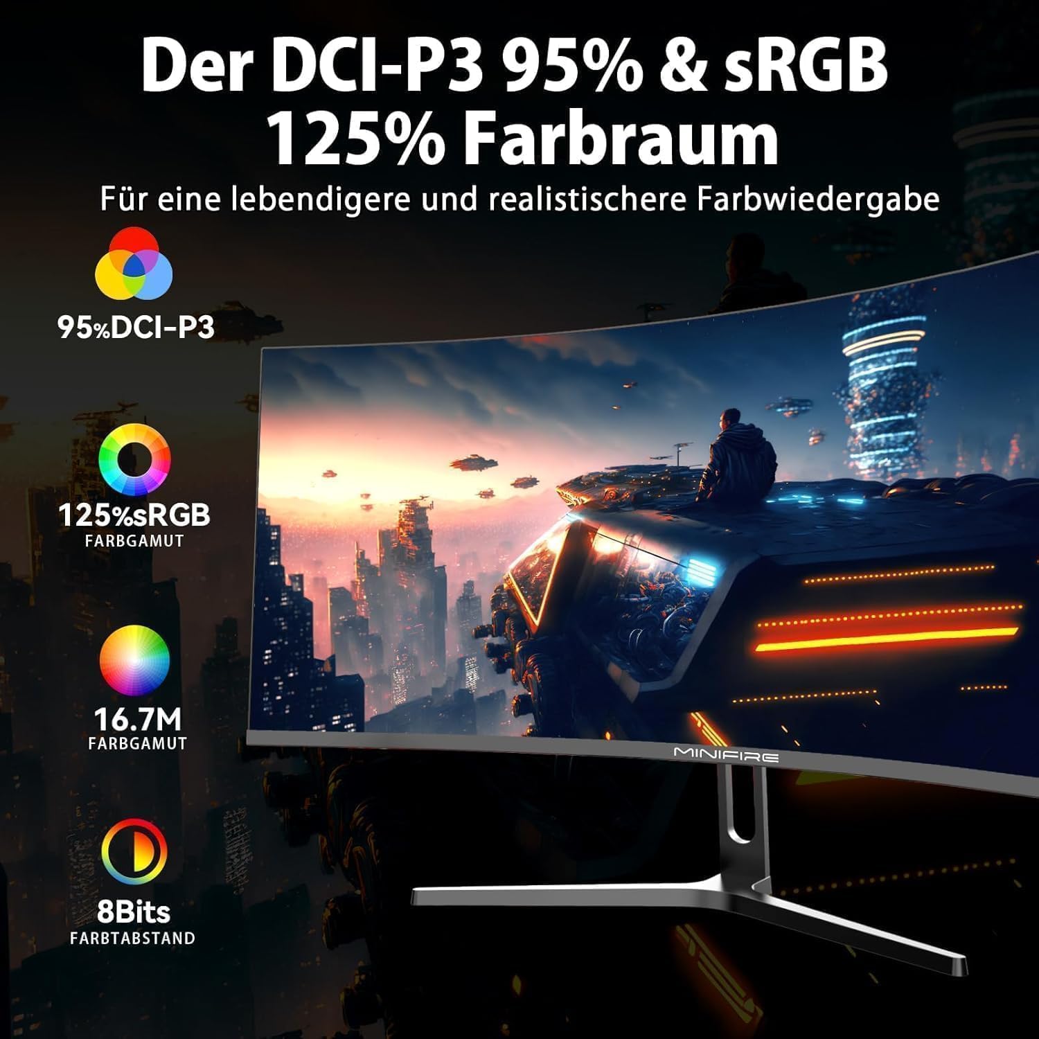 Minifire Gaming Curved Monitor 32 Zoll 180Hz 2K WQHD 1500R 1ms AMD FreeSync sRGB 125% VESA HDMI 2.0 DP 180Hz MFG32C3Q