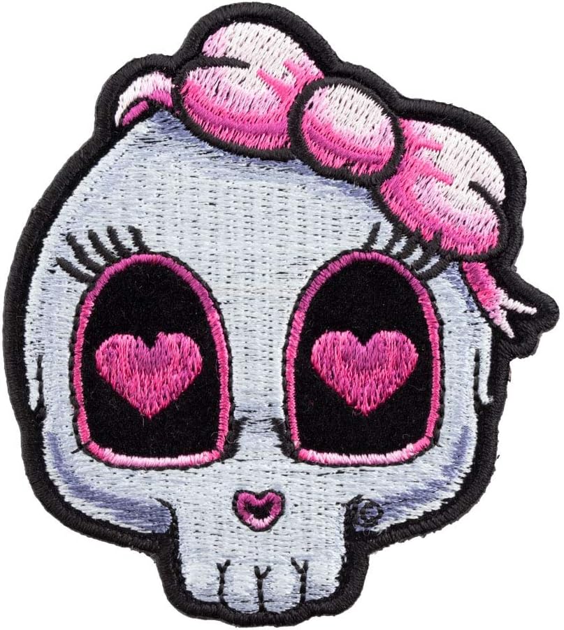 PatchStop Skull Hearts Bow Pink Iron On Patches for Clothing Jeans - 7.75x8.5in Large DIY Sew On Back Patch for Jackets Bags - Embroidered Decorative Girly Skull Patches