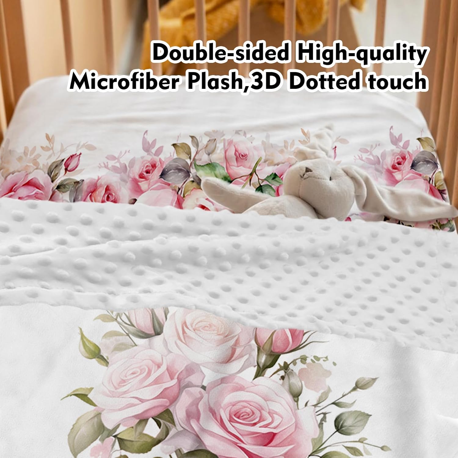 Personalized Baby Crib Bedding Set, Custom Name Pink Flowers Design Nursery Bed Set 4 Piece, Baby Blanket Fitted Sheet Nursery Rug Wall Art Set, Custom Room Decor Idea Gift for Newborns Girls