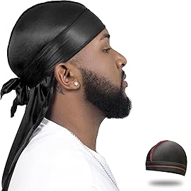 4PCS Silky Durags for Men Women 360 Waves with 1 Wave Cap, Silky Satin Durag Extra Long Tails