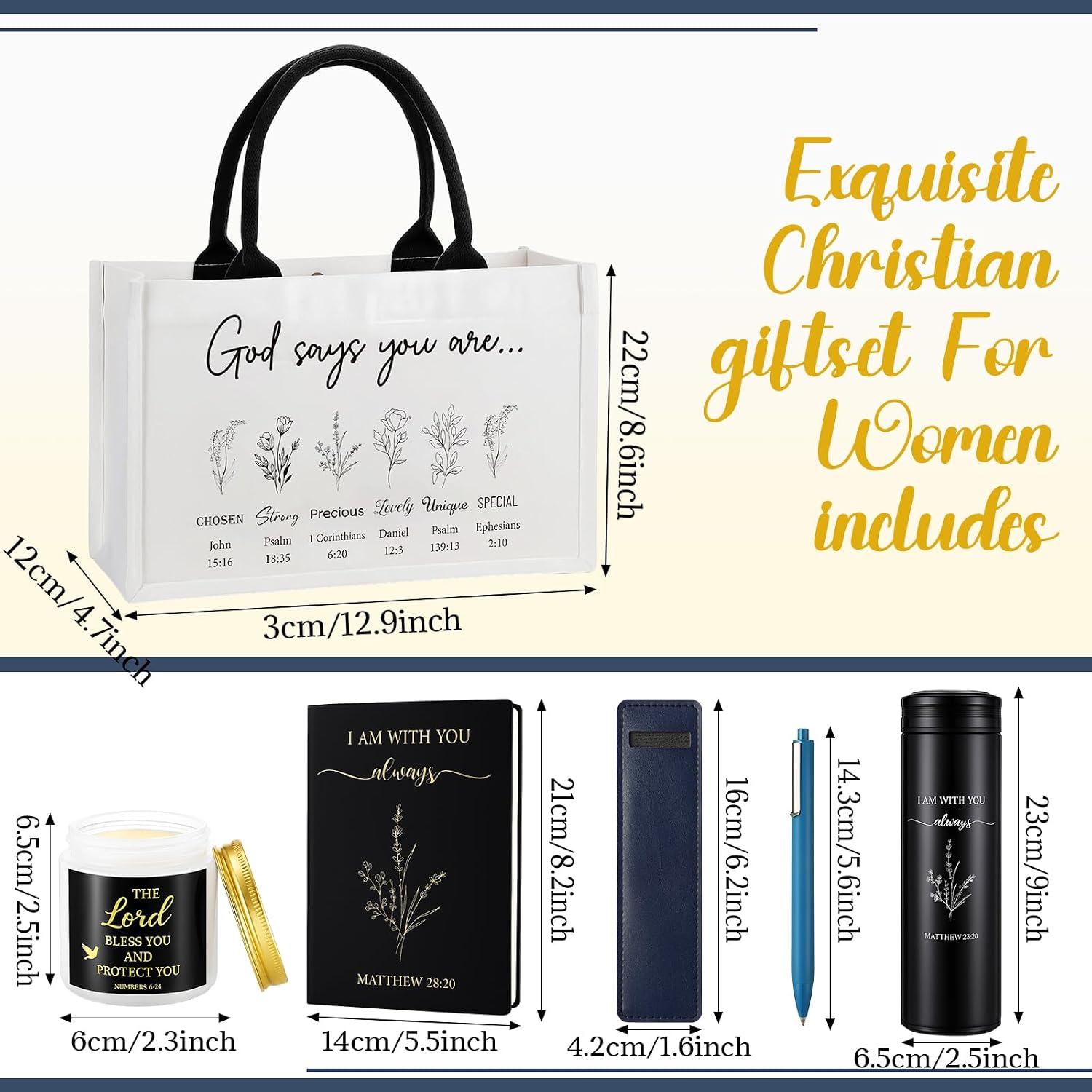 Thenshop 6 Pcs Christian Gift Set for Women Faith, Inspirational Religious Gifts for Women, Catholic Christmas Birthday Gifts for Women Friends, Mother, Sister, Wife(Black,Bible)