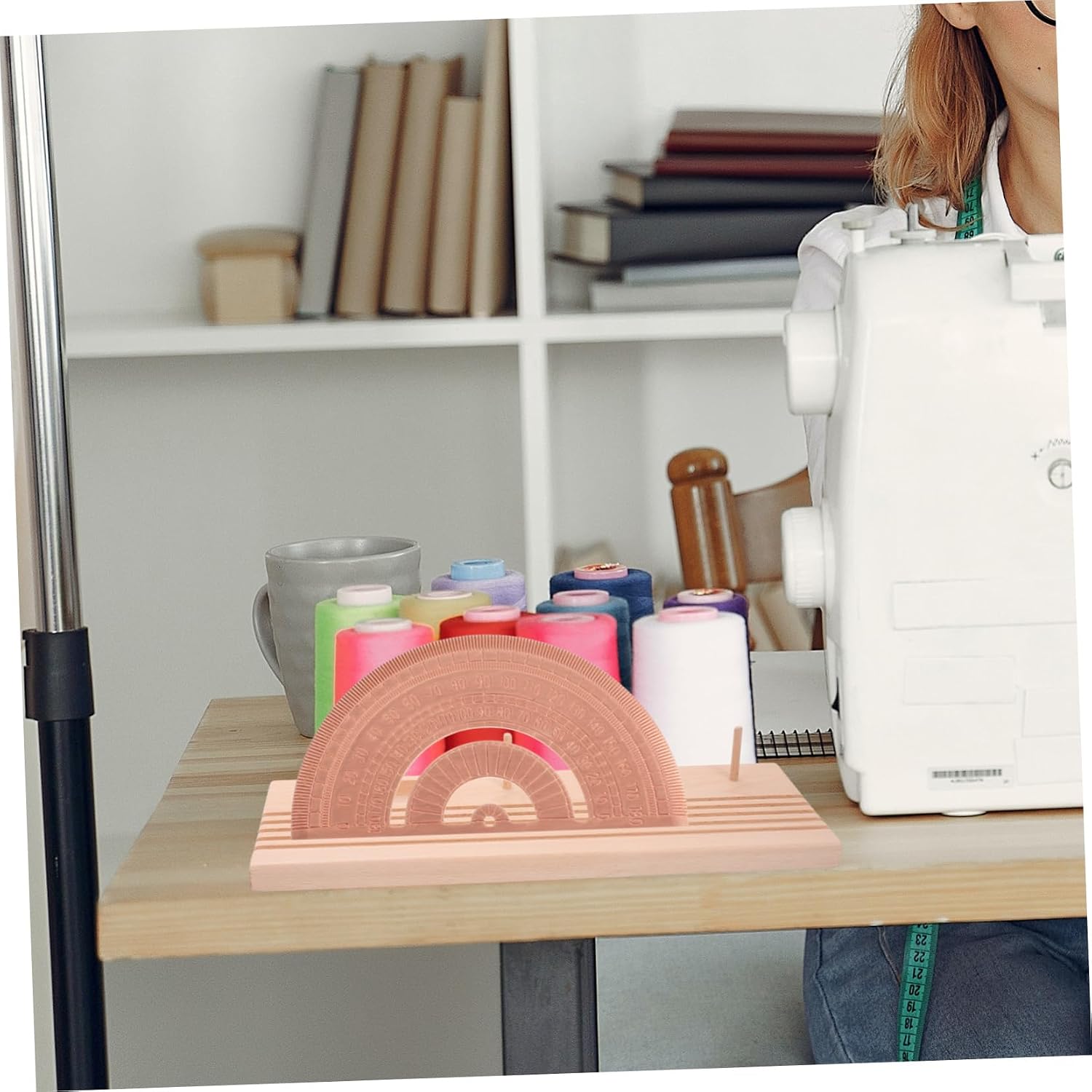 OHPHCALL Wooden Quilting Ruler Rack Beech Holder Shaped Rulers Thread Spool Organizer Desktop Precision Home Classroom