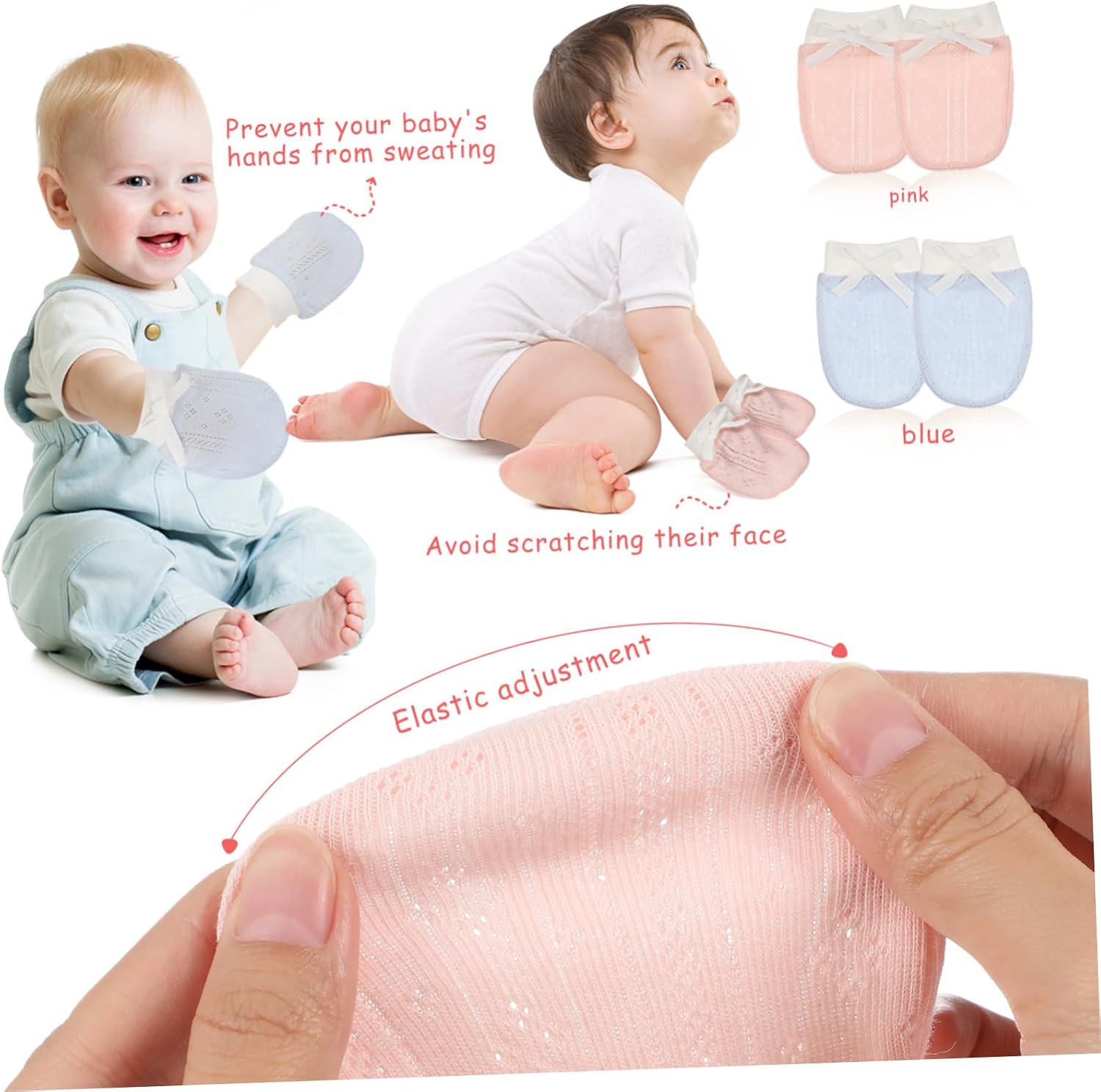 Ipetboom 2pairs Newborn Mittens Breathable Cotton Gloves for Boys and Girls No Scratch Months Comfortable