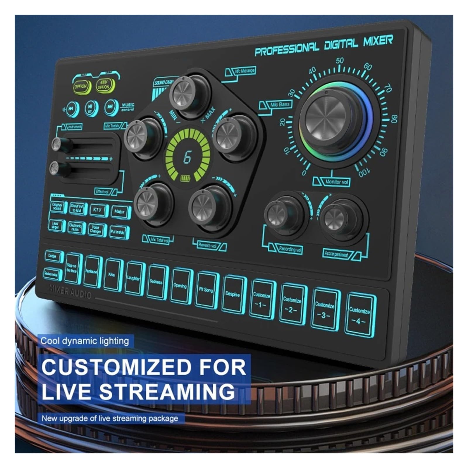 Mixer Audio 48V Con Commutatore Vocale, Mixer Podcast, Scheda Audio For Giochi Telefonici Karaoke Studio Podcast In Streaming Live
