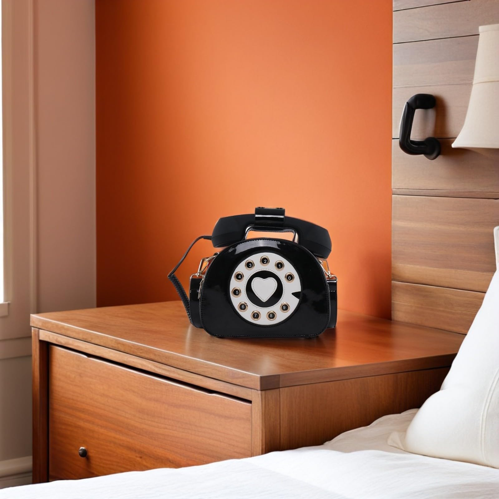 ifundom Bolso de Mano Creativo y Retro, Forma de Teléfono Negro, PU