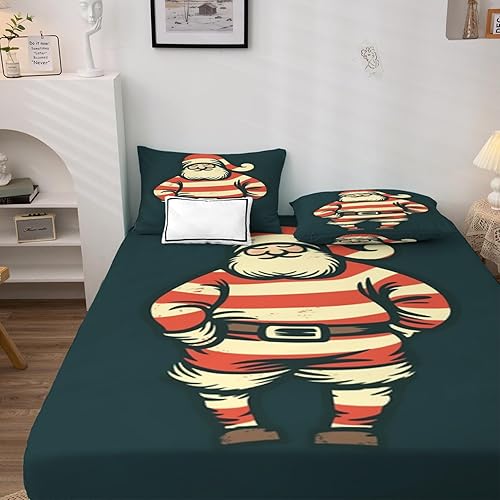 Miniatura 2 de Sábanas de Papá Noel divididas tamaño King para cama ajustable, sábanas de Navidad, sábanas estampadas y juego de 5 piezas, microfibra suave con