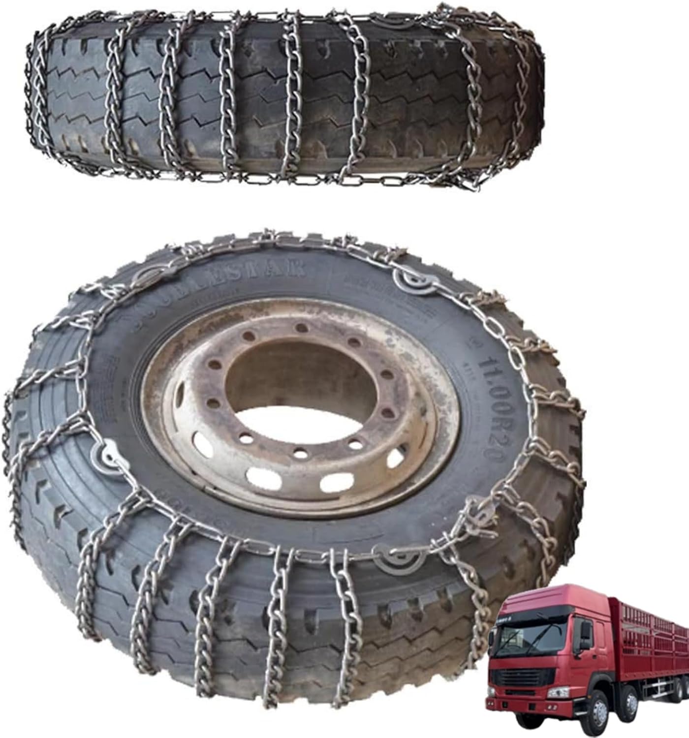 2pcs 9mm Heavy Duty Snow Tire Chains for Suv Pickup Trucks and AVT Traction Chains Manganese Skid Design for Snow and Mud Reliable Grip 8.25-16 2pcs 225/75R17.5