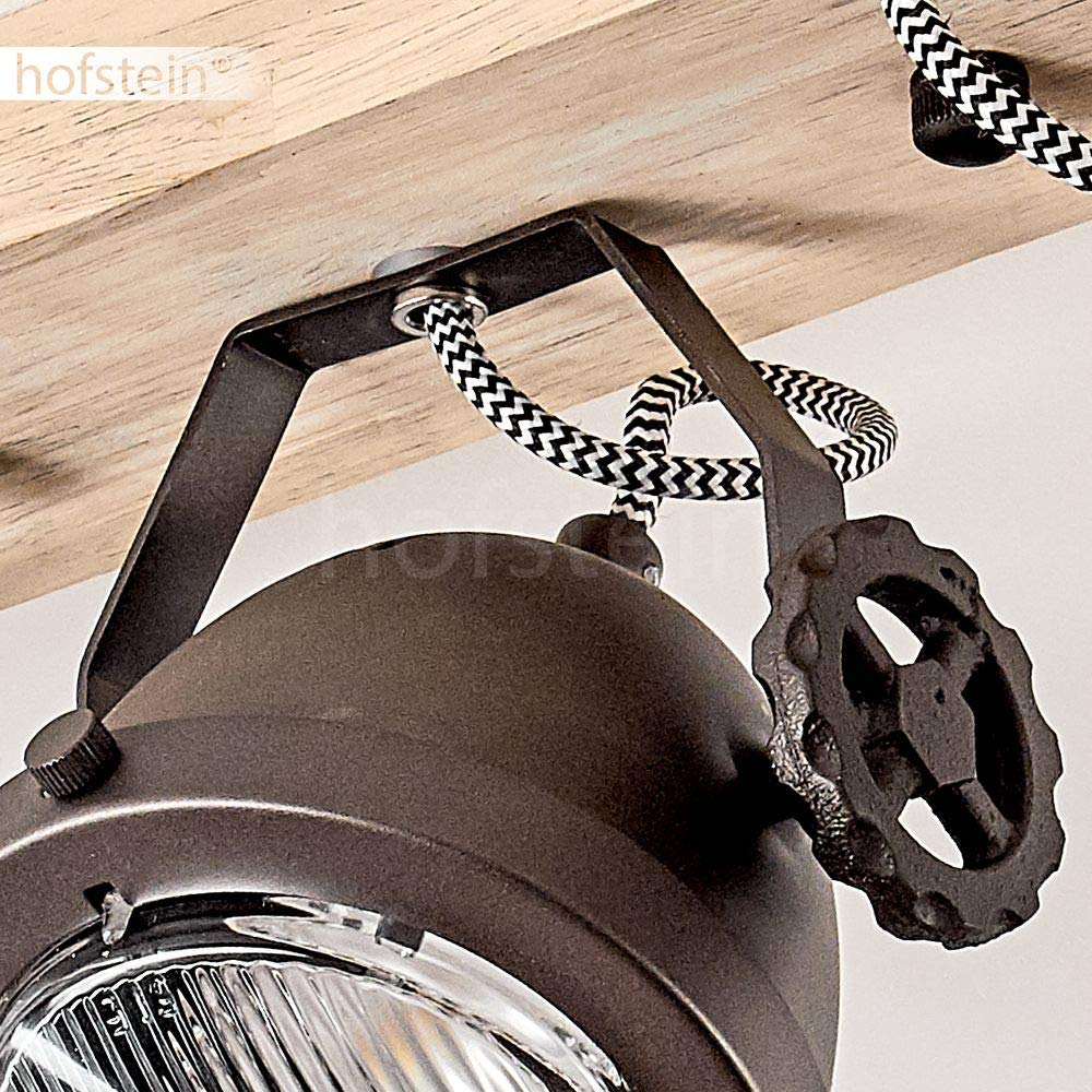 HOFSTEIN Deckenleuchte Herford, verstellbare Deckenlampe aus Metall/Holz/Glas in Natur/Braun/Klar, Leuchte im Industrial/Retro/Vinntage-Design, 3 x GU10, Esszimmmer, Schlafzimmer, Wohnzimmer, Küche