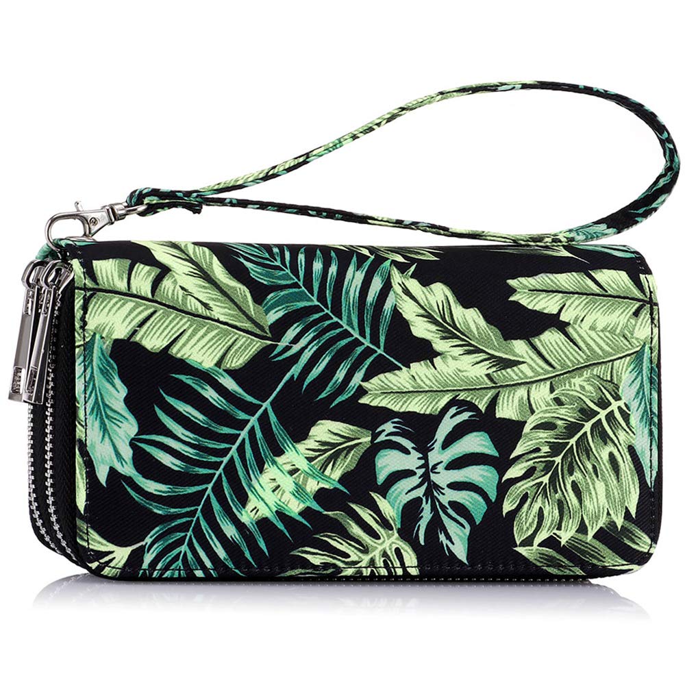 XEYOU Double Zipper Long Clutch Wallet Cellphone Wallet for Women with Removable Wristlet Strap for Credit Card, Cash, Coin, Bill