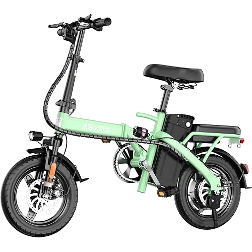 Foldable Electric Bike for Adults and Teens, 700W Peak Motor Ebike with 30-60 Miles PAS Range, 14" Folding Mini E Bike for Commute, Electric Bicycle with 48V Removable Battery