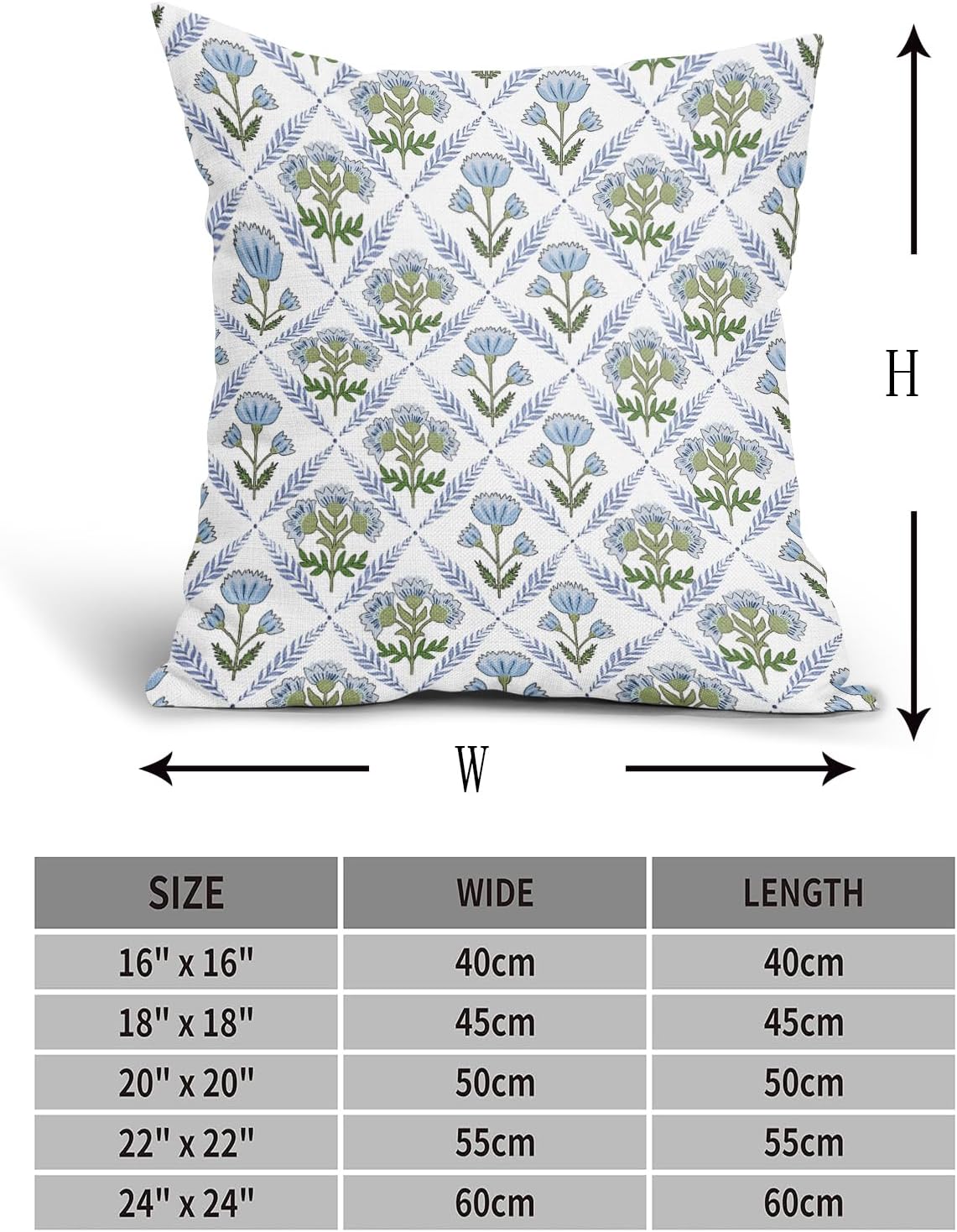 aportt Blue Green Block Print Pillow Covers 18X18 Inch Set of 2 Boho Flower Decorative Pillow Cases Spring Summer Rustic Cotton Linen Cushion Case Farmhouse Home Decor for Sofa Couch Living Room - Image 4