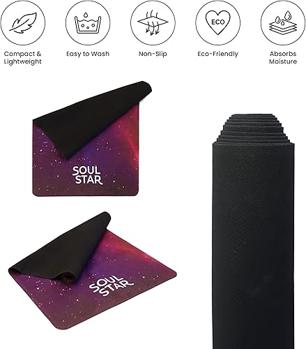 Miniatura 6 de Soul Star Retreats Lite - Tapete de yoga de viaje de 0.059 in con agarre de gamuza, plegable, ligero, antideslizante y ecológico, con bolsa de