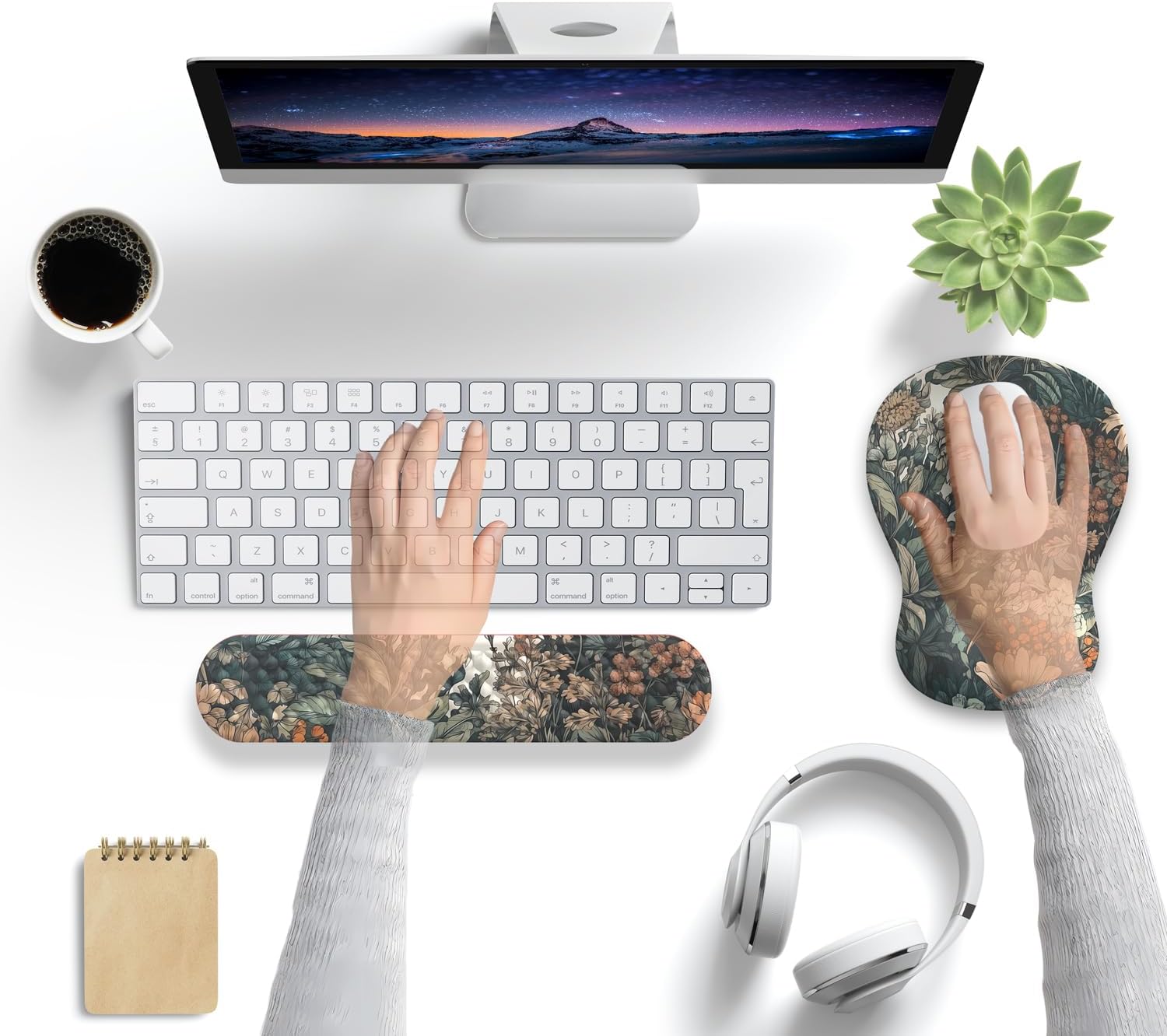 Boho Aesthetic Mouse Pad with Wrist Rest Keyboardpad Vintage Wildflowers Wrist Rest for Computer Keyboard Wrist Rest, Non-Slip Base Home/Office for Computer Keyboard, Made Easy Typing & Relieve - Image 7