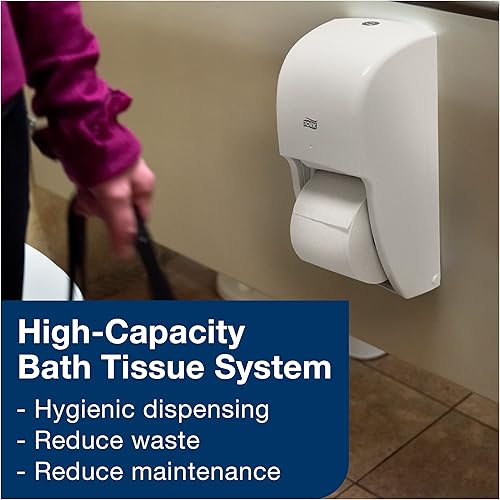 Miniatura 9 de Tork Dispensador de rollo de papel higiénico doble, color blanco, T26 + recarga, rollo de papel higiénico (36 x 1000 hojas), avanzado, color blanco