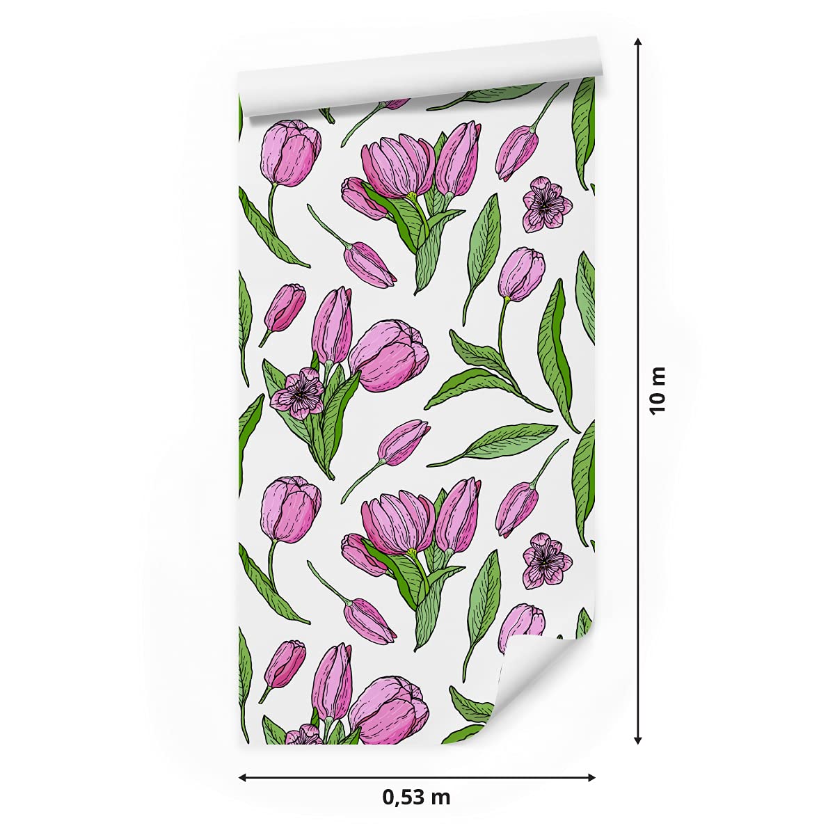 Muralo Tapeta 10 m, rolka flizeliny, natura, rośliny, kwiaty, tulipany, kwiaty polne, tapeta z włókniny, 1000 x 53 cm, tapeta ścienna, do salonu, sypialni, nowoczesna dekoracja ścienna
