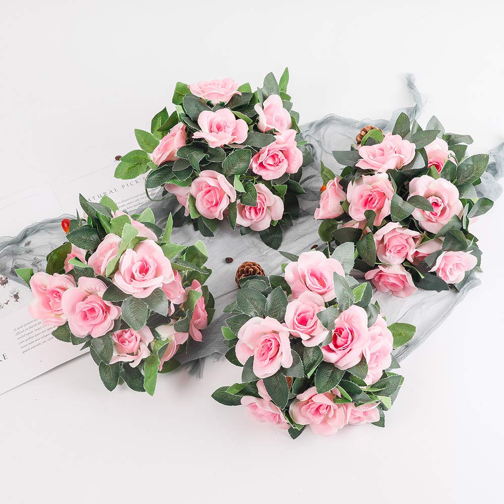 LESING Rosen-Girlanden, künstliche Rosenranken, 4 Stück, künstliche Seidenblumengirlanden mit grünen Pflanzen, Hochzeit, hängende Blumenranken, Girlanden für Zuhause, Bogen, Gartendekoration