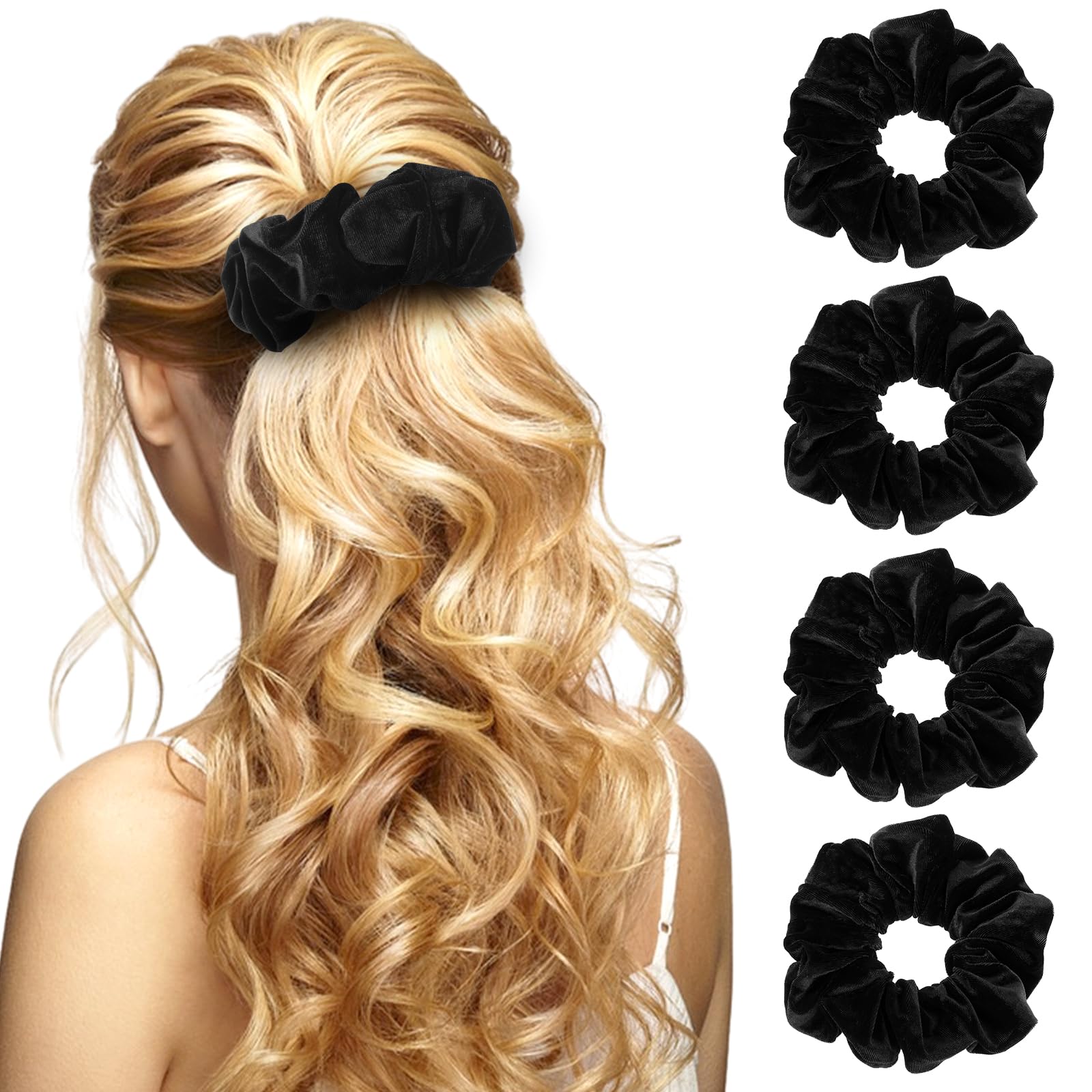 4 Pezzi Elastici Capelli Donna In Velluto Nero Per L'Uso