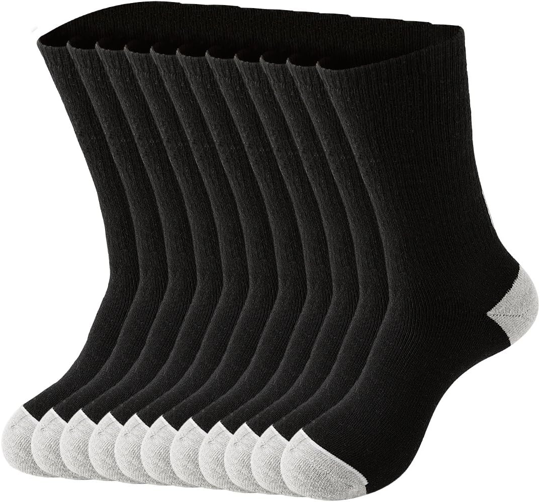 Hushwalk 10 Pack Men's White Terry-loop Cotton Cushion Athletic Sports Crew Socks
