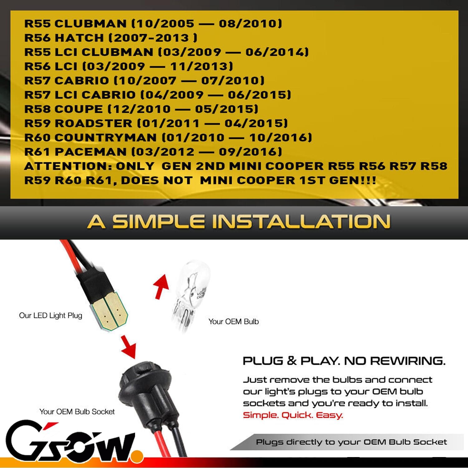 4 PCS Amber/Red Front Rear LED Side Marker Lights Assembly Replacement for 2007-2013/14 Mini Cooper R55 R56 R57 R58 R59 R60 R61, Smoked Lens Front Rear Bumper Marker Lamps Reflectors