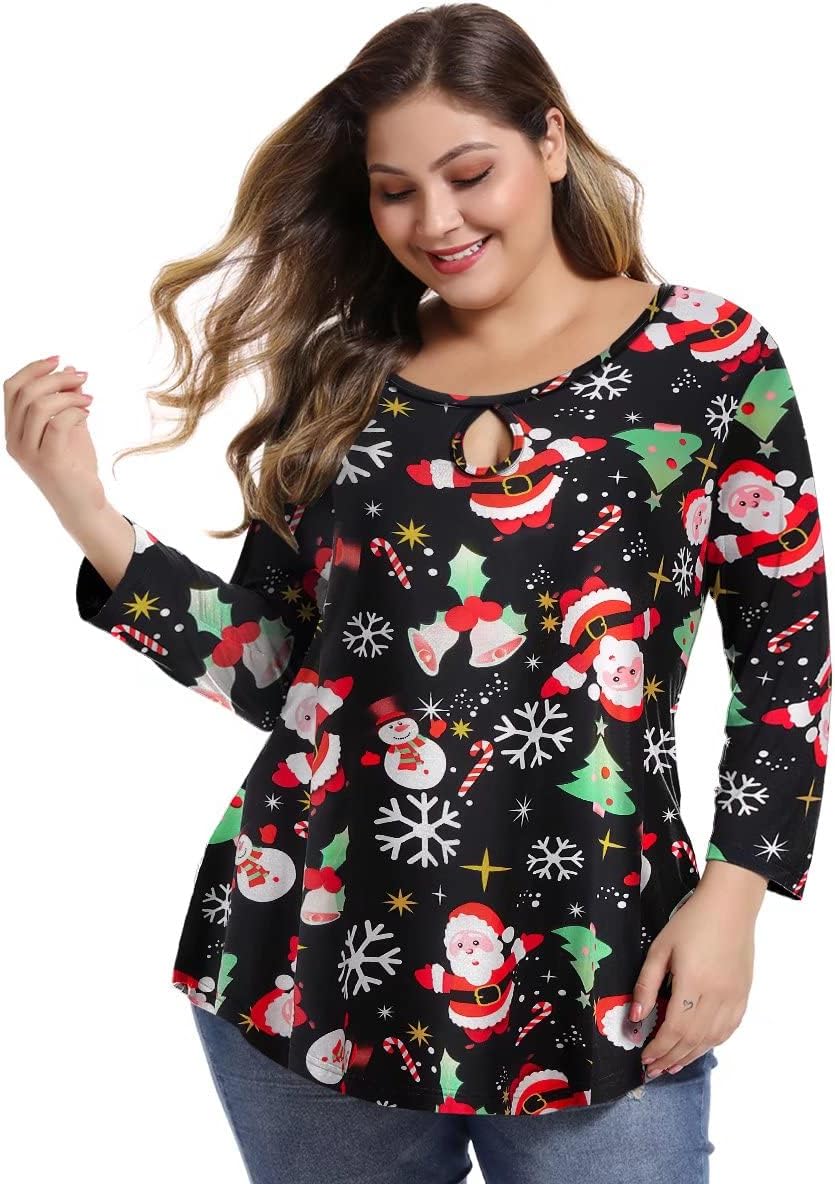 MONNURO Womens Plus Size Shirts 3/4 Sleeve Casual Loose Keyhole Sexy Tunic Tops Basic T-Shirts - Image 2