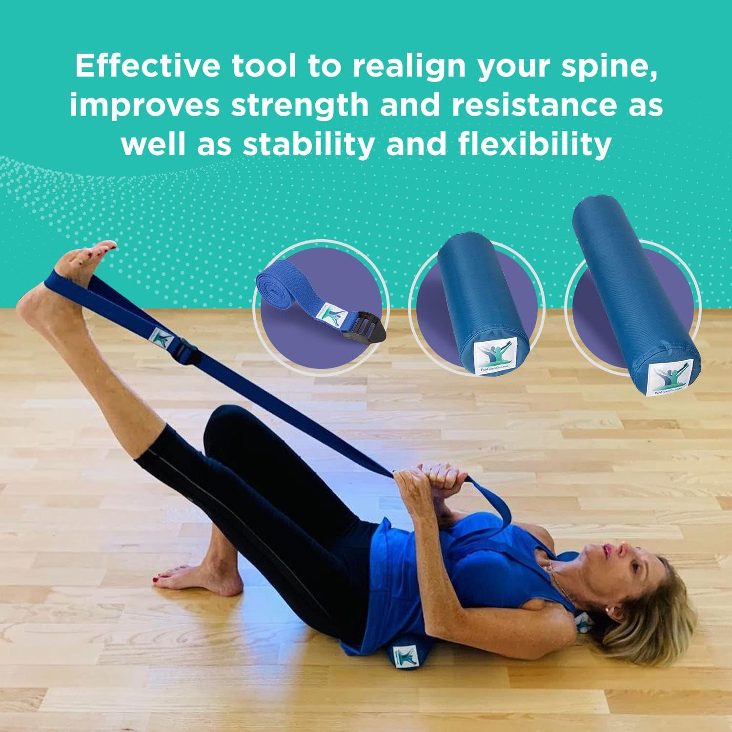 Pain Free at Sea - Posture Long & Short Foam Roll, Towel & Strap Yoga Belt - Physical Therapy Equipment - Yoga Accessories - Posture Rolls - Yoga Straps for Stretching - Physical Therapy Strap