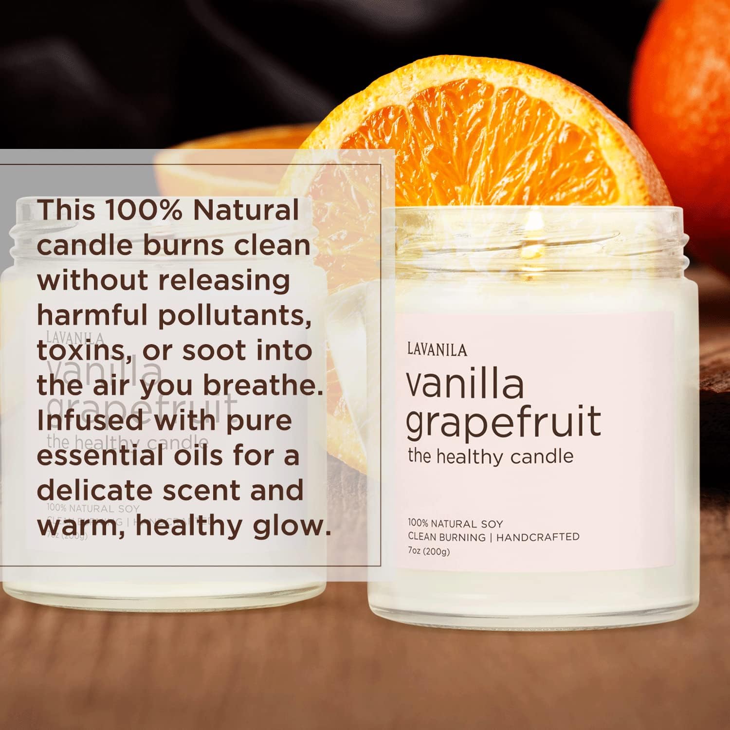 Lavanila Vanilla Grapefruit Scented Candles (Set of 2) - Natural Soy Candles, Clean Burning, Handcrafted, 7 oz Each