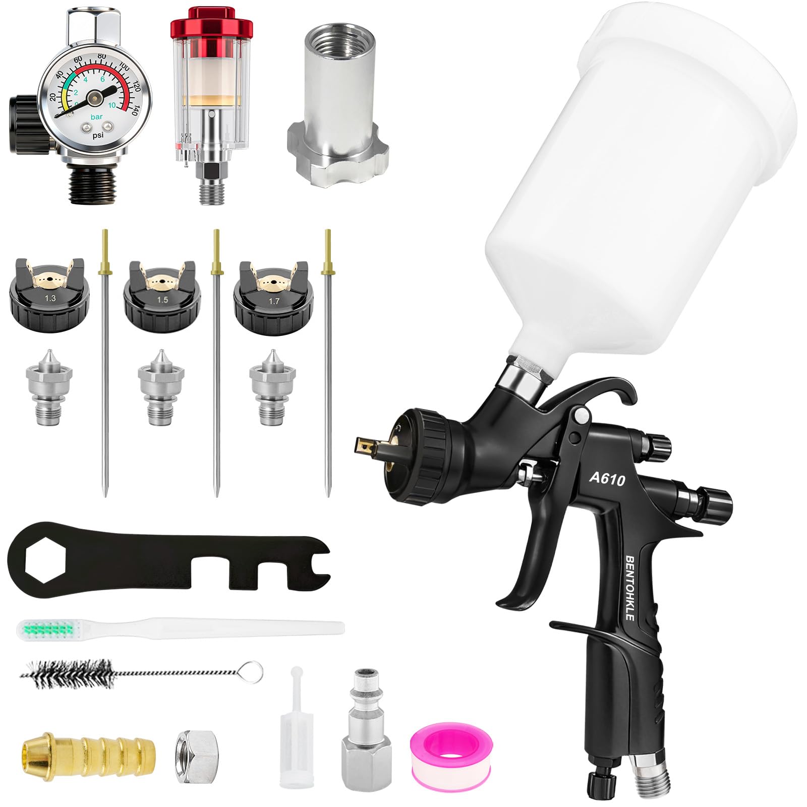 エアーガン BENTOHKLE R500 LVLP Air Spray Gun Premium Kit | with 1.3/1.5/1.7mm