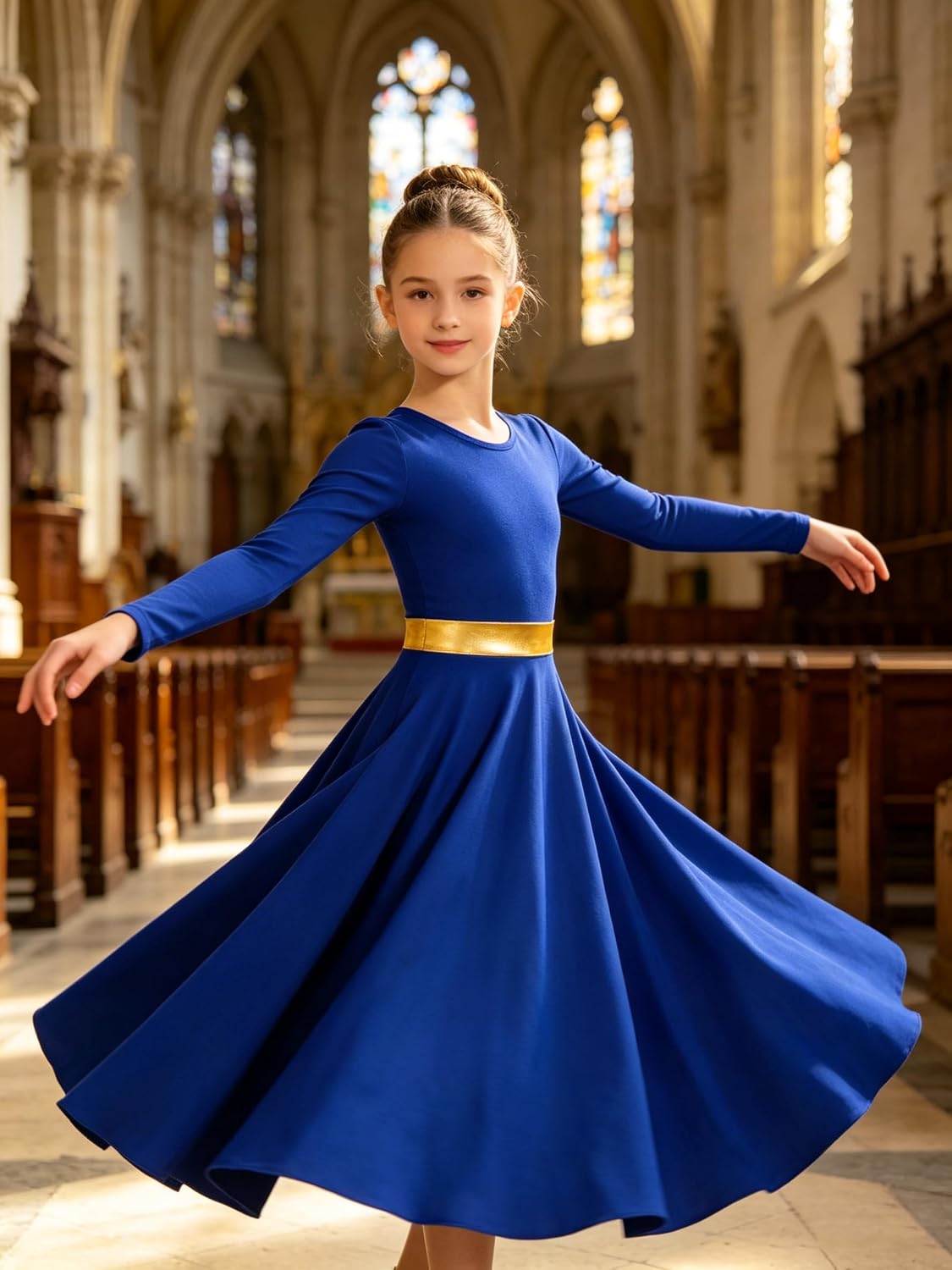 Girls Praise Dance Dress Loose Fit Full Length Long Sleeve Liturgical Dance Dress