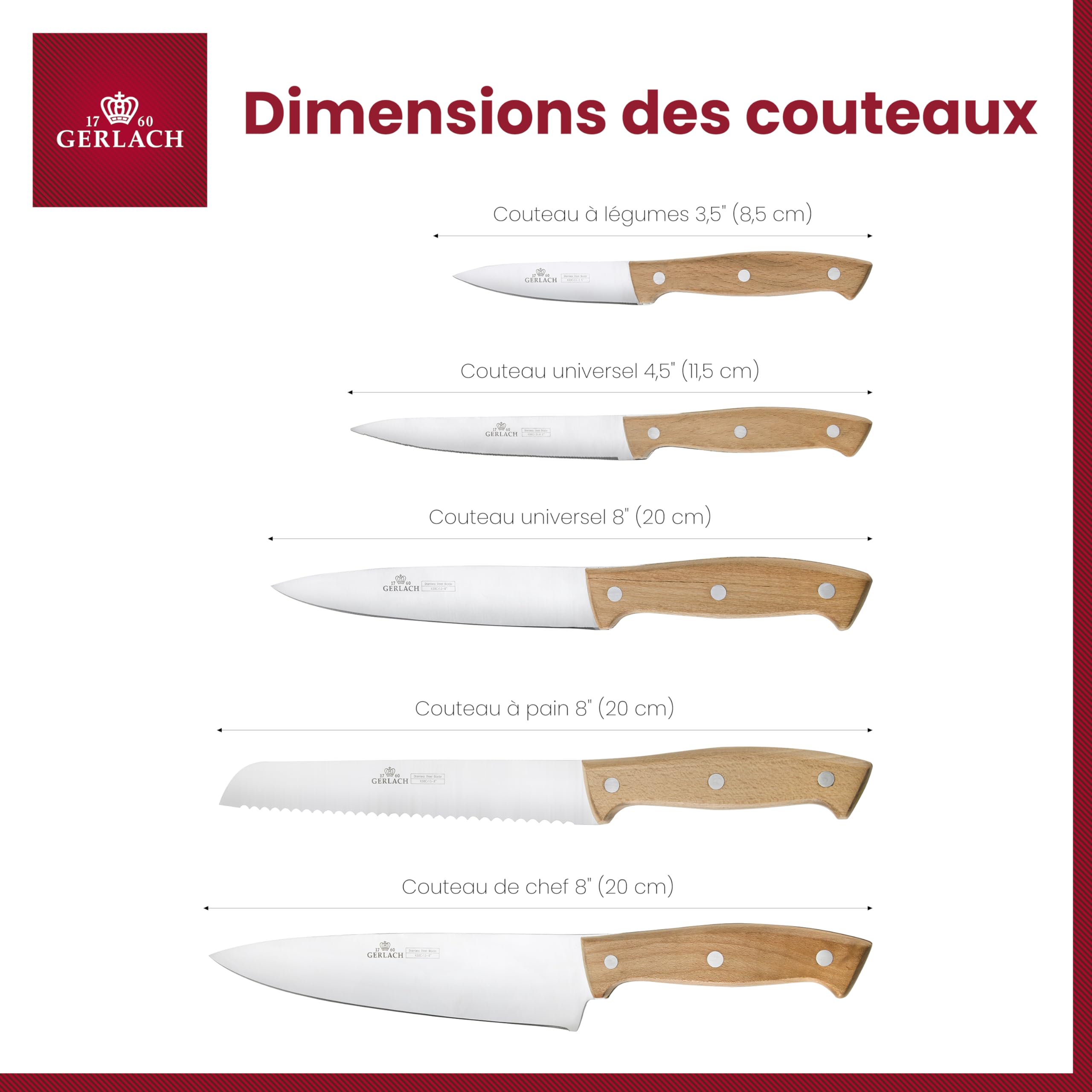 Gerlach - 5901035499898 | Bloc de Couteau Country | Acier Inoxydable