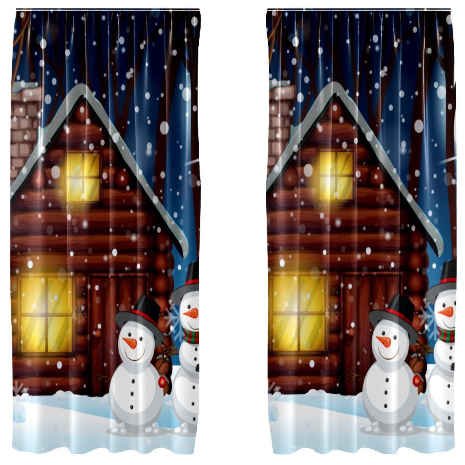 Cortinas opacas de Papá Noel para dormitorio infantil con diseño de cabaña de madera navideña