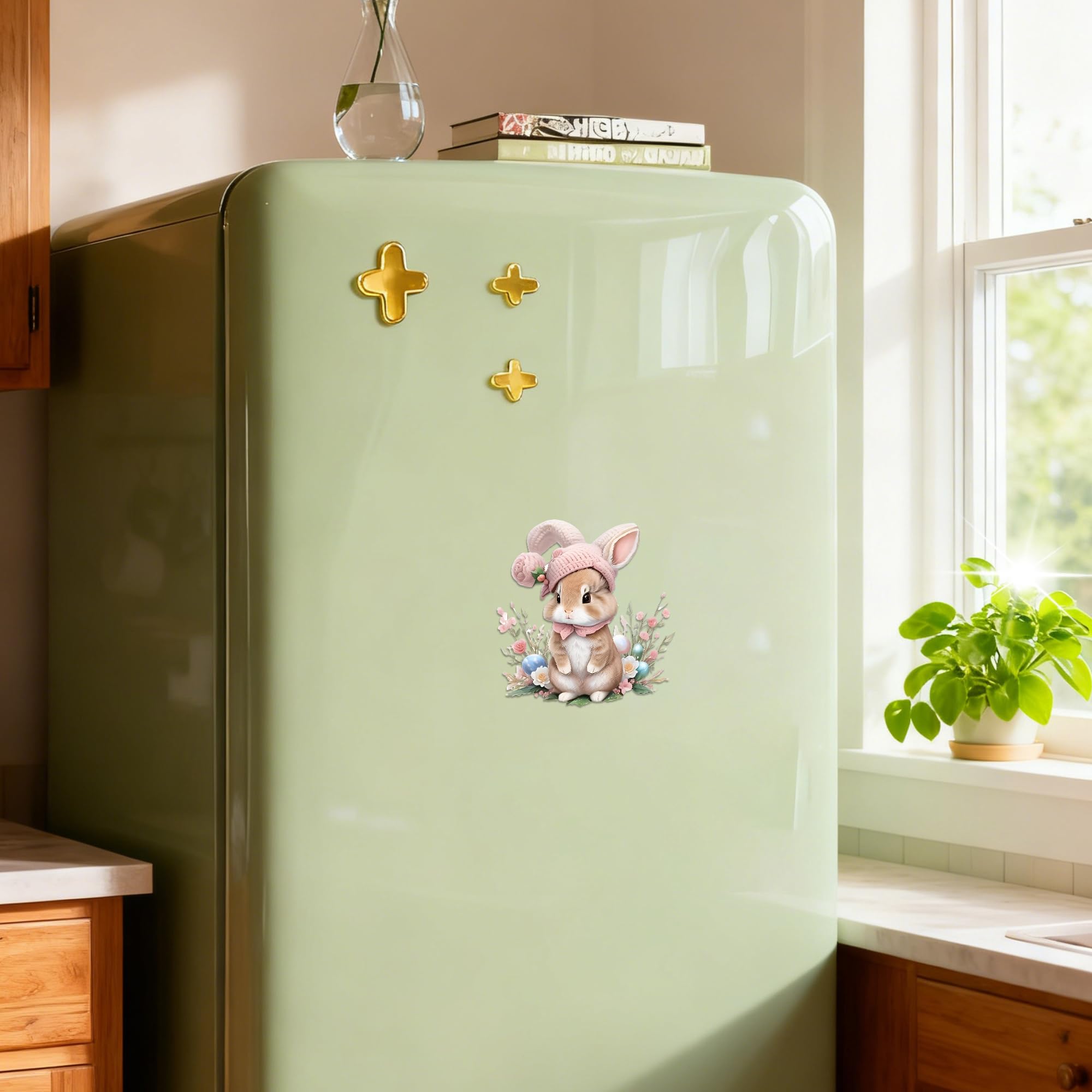 Pastel Hat Bunny with Flowers Acrylic Refrigerator Magnet - Cute Easter Decor for Fridge, Locker, Whiteboard | Gift for Bunny Lovers, Easter Fans/BXT-X92